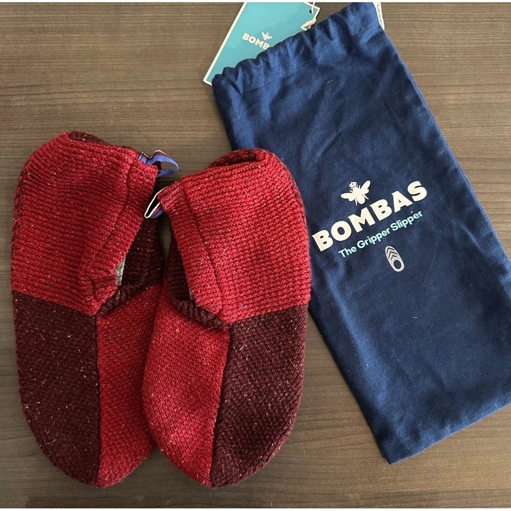 Bombas Gripper Slippers Red Knit Wool Non Slip House Large Sock Slippers Lounge